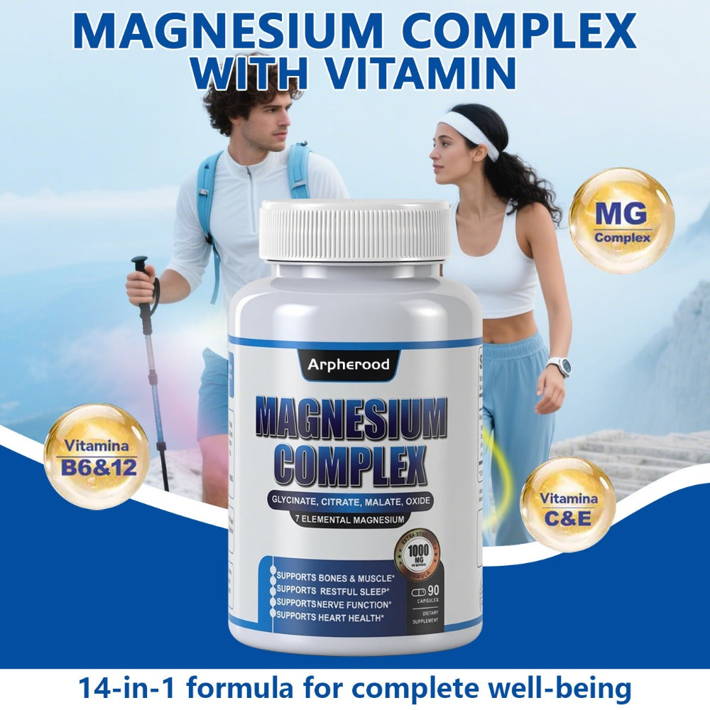 [Magnesium Complex Supplement] Limited Time Offer Magnesium Complex Supplement 180 Capsules | 1000 Mg of 7 Elements - Magnesium Glycinate, Magnesium Malate, Magnesium Taurate, Magnesium Oxide, Magnesium Oxalate