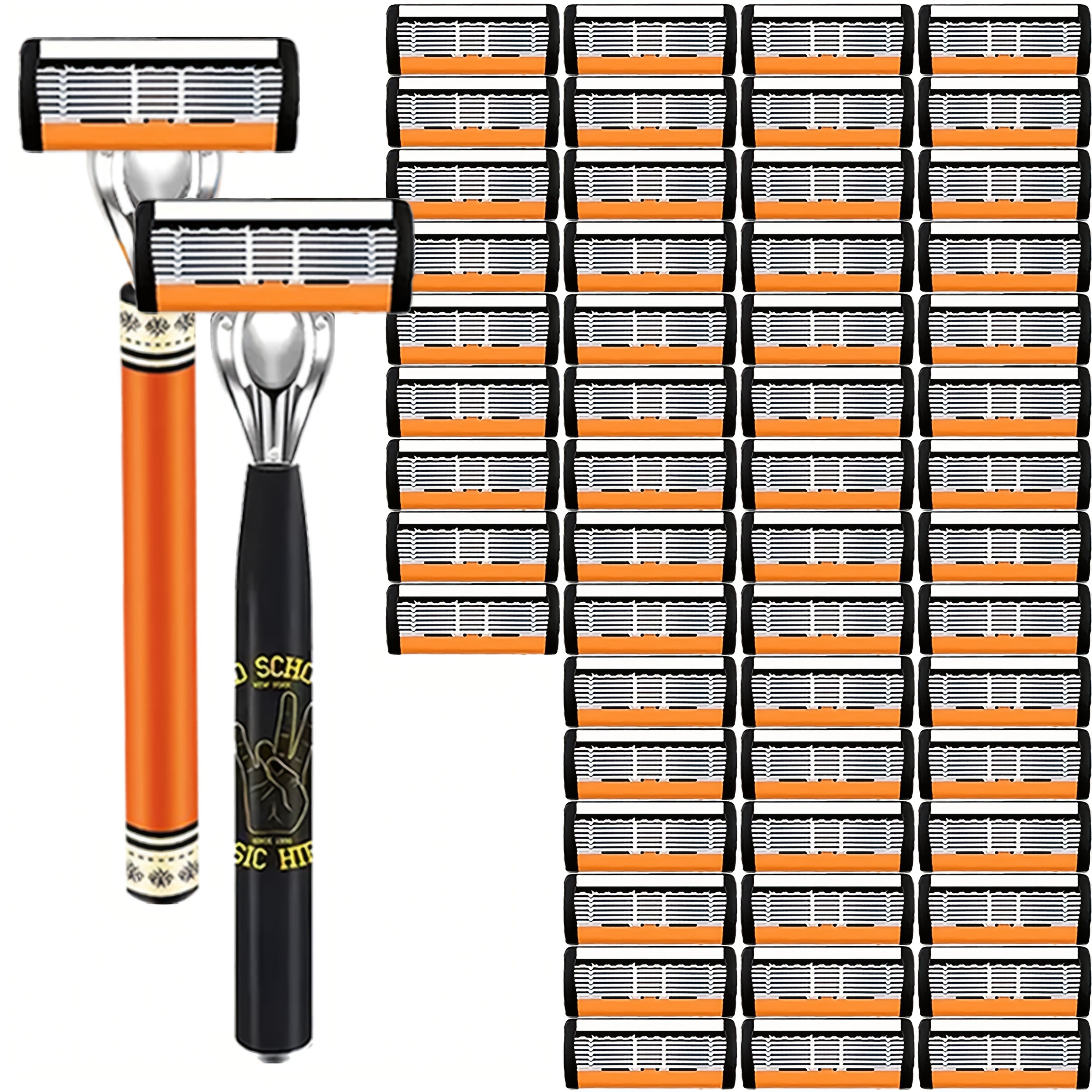 Men's Manual Razor Set with 2 Handles & Replacement Blades — Stainless Steel Double Edge Safety Razor for Smooth Close Shave, Barber-Quality Shaving Kit for Men (24/36/54/72 Blades Options)