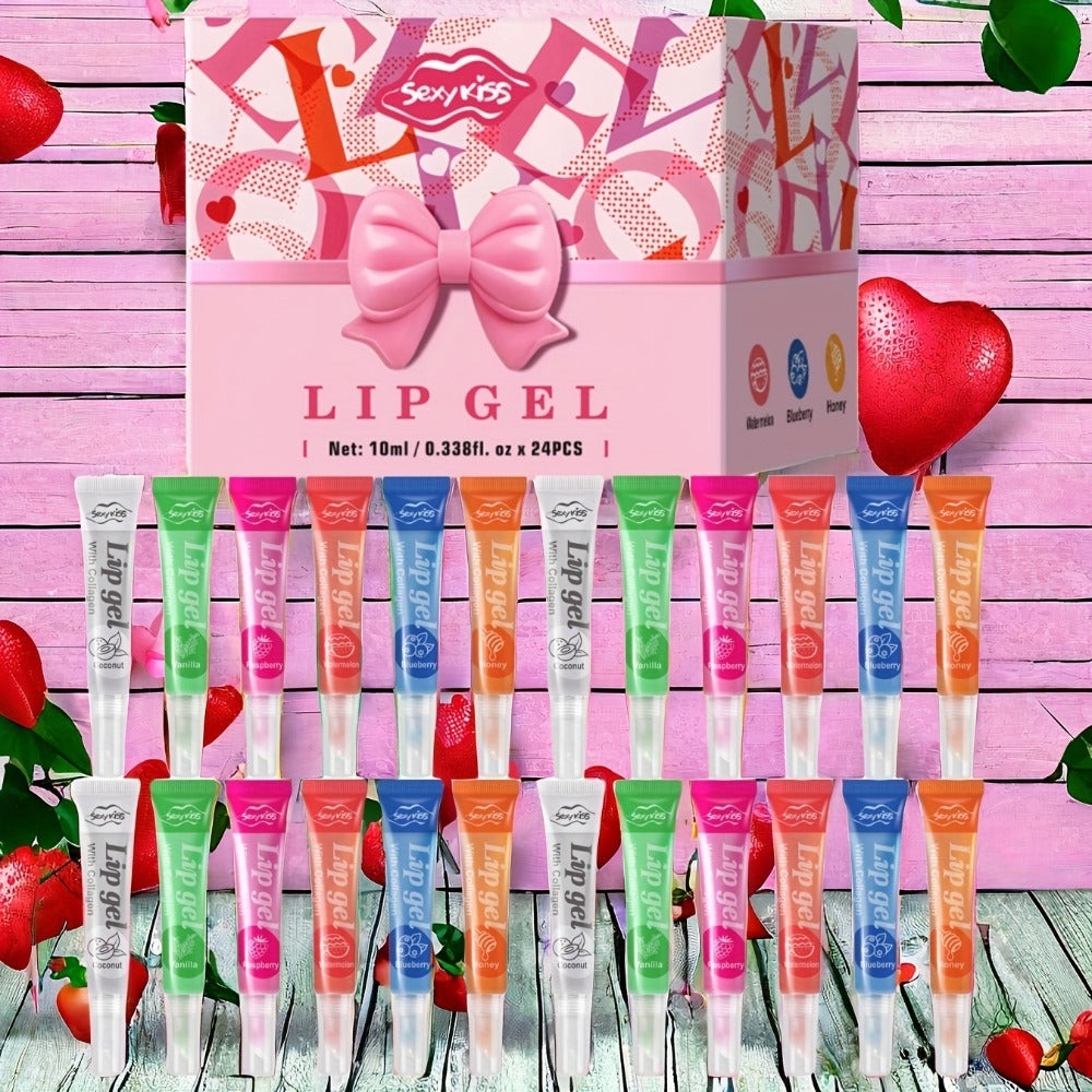 Luxury Lip Balm Collection of 24pcs in a Box And Glossy, Ideal for Chapped Lips, Perfect Valentine'S Day Gift for Her