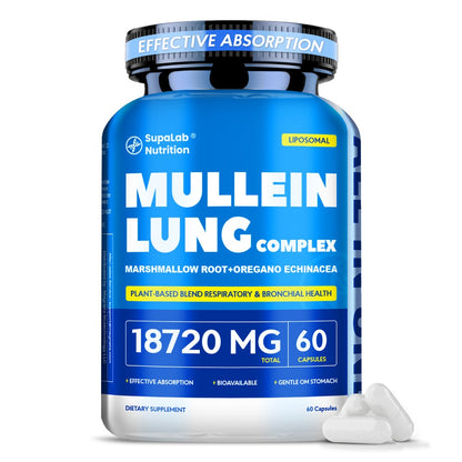 Mullein Leaf Capsules 12000mg for Lung Health & Respiratory Wellness — Quercetin for Bronchial Support, Breathing Ease, Immune Health & Seasonal Comfort | 60 Capsules