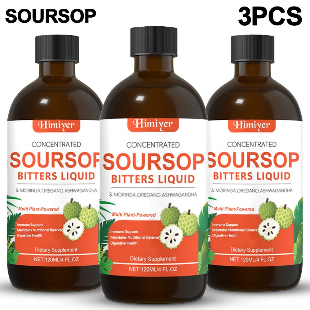 1/3pcs Soursop Bitters Liquid - Herbal Supplement, Gut Health Support - Contains Moringa, Oregano, And Ashwagandha, Suitable for Those with Sensitive Stomachs. Multi-Plant, Sugar-Free, Vegan Formula for Enhanced Vitality