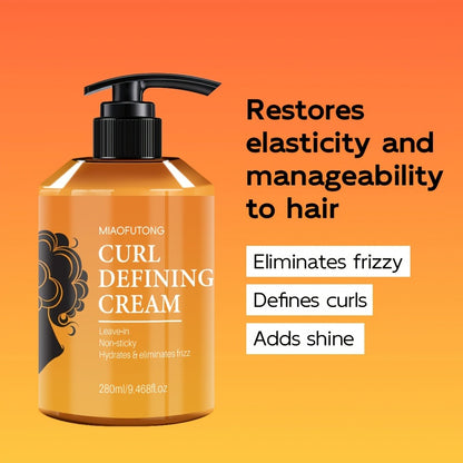 Curl Defining Cream – Argan Oil Hydrating Styling Conditioner for All Hair Types, Frizz Control, Moisture Lock, Enhances Shine & Boosts Volume, 280ml / 9.47oz