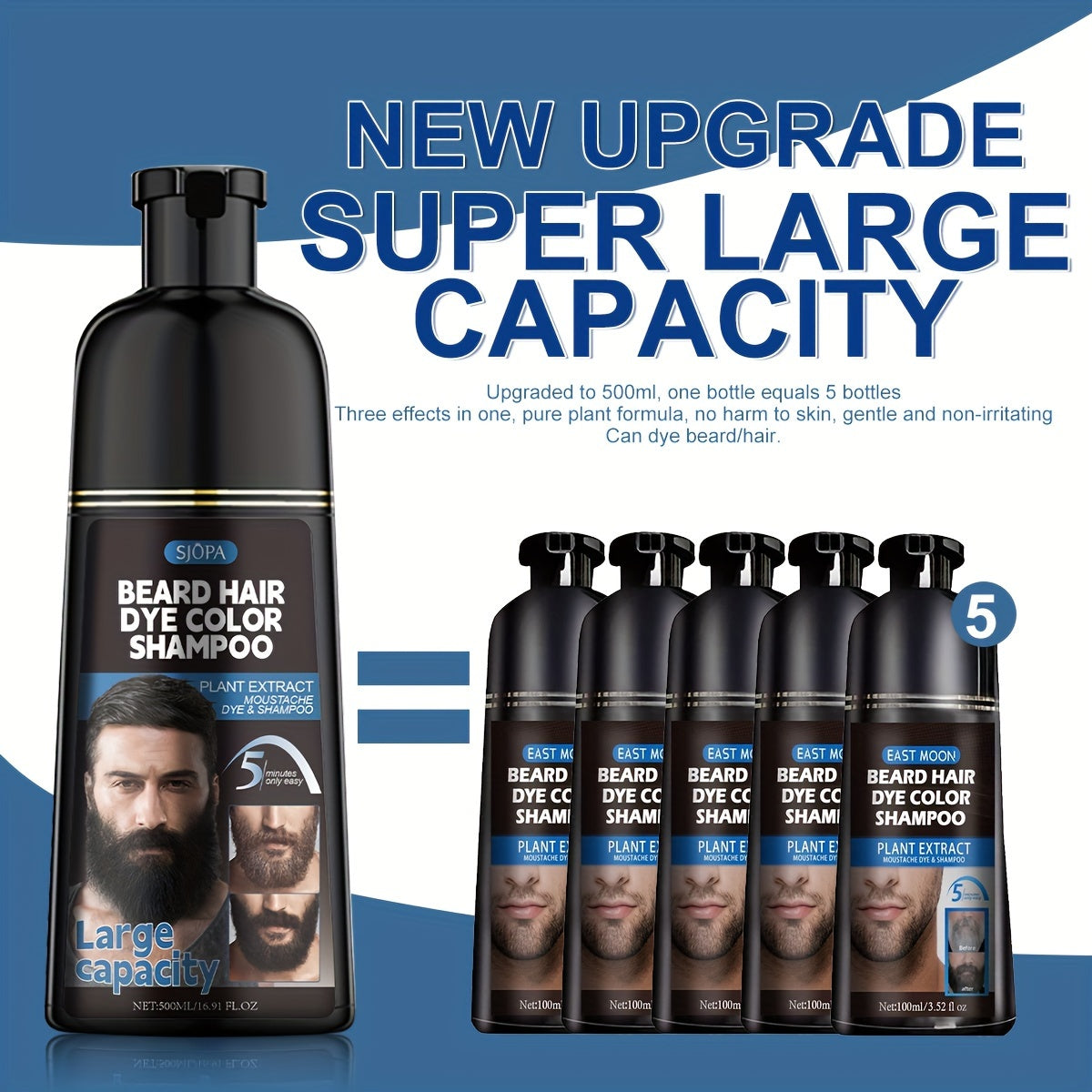 New Extra Large Capacity 16.91oz Men's Black Beard Dye, 3in 1 Beard And Hair Dye, Fast Blackening In 10-15 Minutes, Provides Care And Nourishment, Does Not Harm The Skin, Maintains A Natural Look, The Perfect Valentine's Day Gift