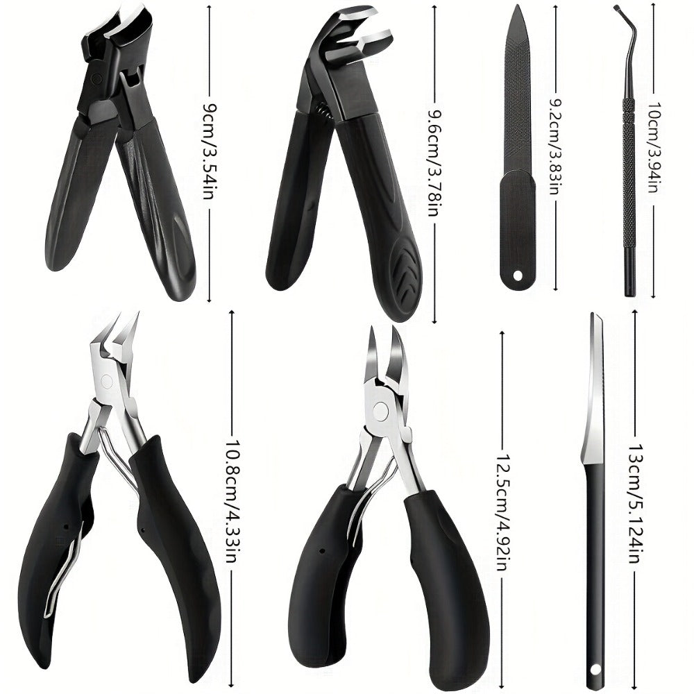 7pcs Heavy-Duty Toenail Clipper Set for Seniors - Angled and Curved Blades, Splash Guard, Long Handle, Includes Nail File, Professional Pedicure Tool Kit, Nail Clippers