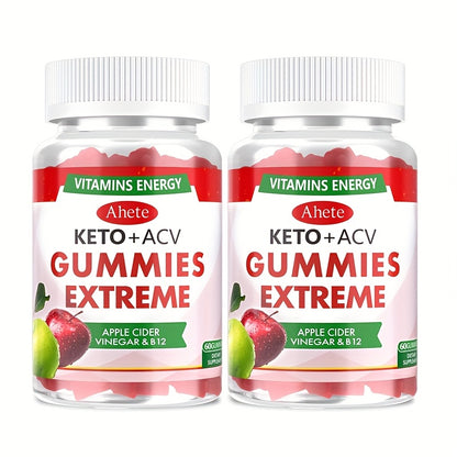 Apple Cider Vinegar Gummies Vegan Keto with Beet Juice & Vitamin B12 — ACV Supplement for Digestion Antioxidant & Metabolism Support Apple Flavour | 60 Gummies 1 or 2 Bottle Options
