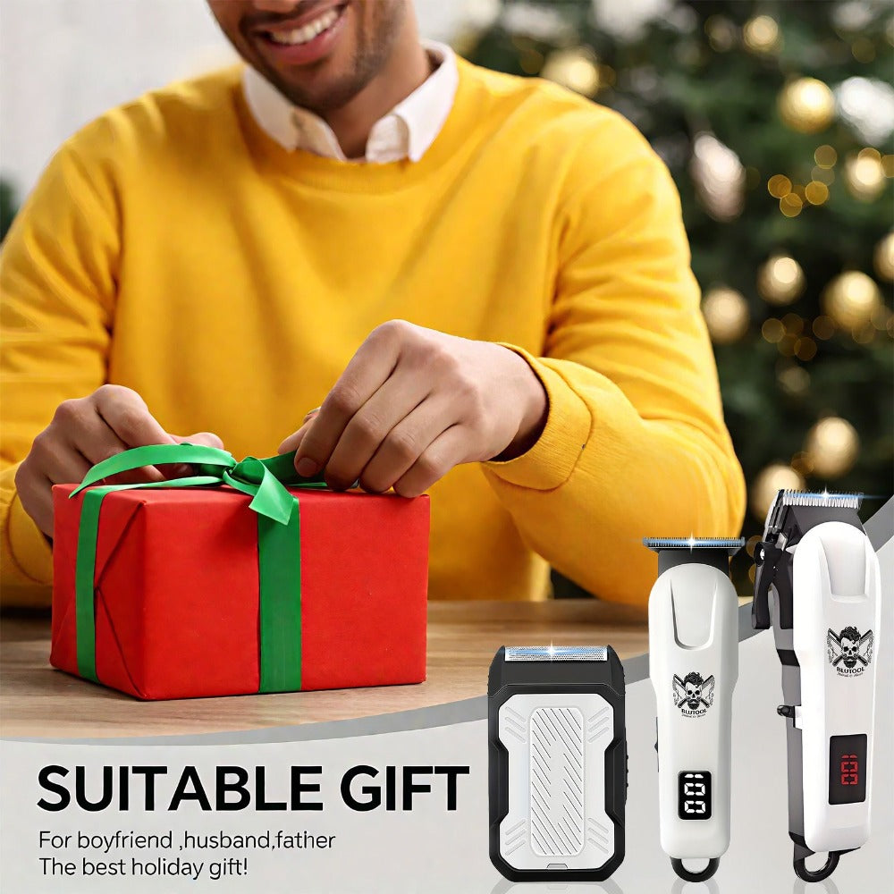 Cordless Hair Clipper Set USB Rechargeable Professional Electric Shaver with LED Display for Men - 2 or 3 Piece Home & Travel Grooming Kit Gift