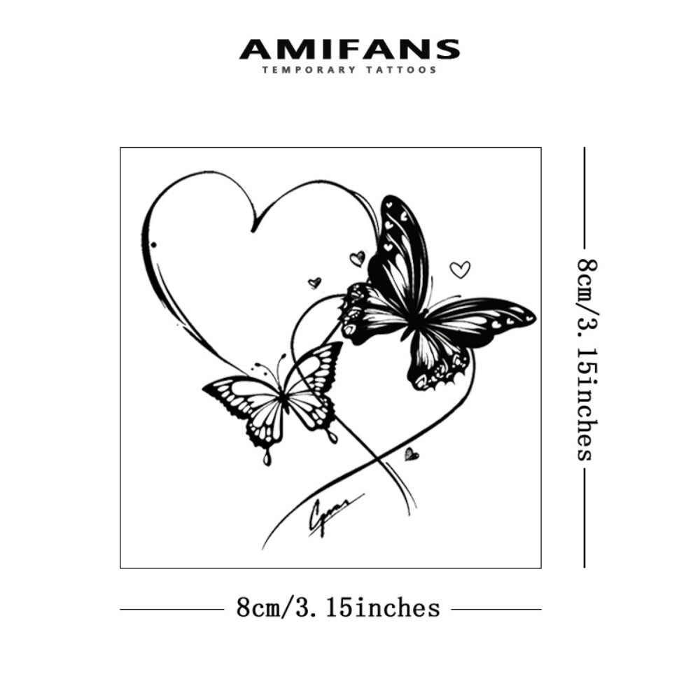 3 Sheets Semi Permanent Tattoo Butterfly 3.2'' X 3.2'', Lasting 1-2 Weeks Tattoo, Long Lasting, Juice Tattoo For Adults Butterfly With Hearts Tattoo Navy Blue That Look Real For Arm