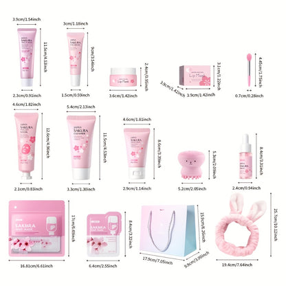 Skincare Set Japan Sakura Day & Night Routine – 10-Piece Complete Kit with Hyaluronic Acid, Face Wash, Serum, Eye Cream, Mud Mask & Lip Moisturizer