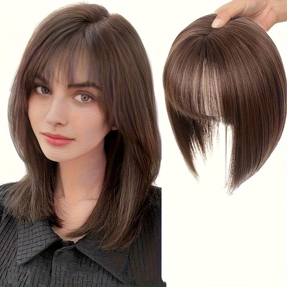 Hair Topper for Women Thinning Hair Crown Coverage with Bangs 10 Inch Lightweight Top Wig Hair Volume Increase Piece Black Dark Brown Light Brown