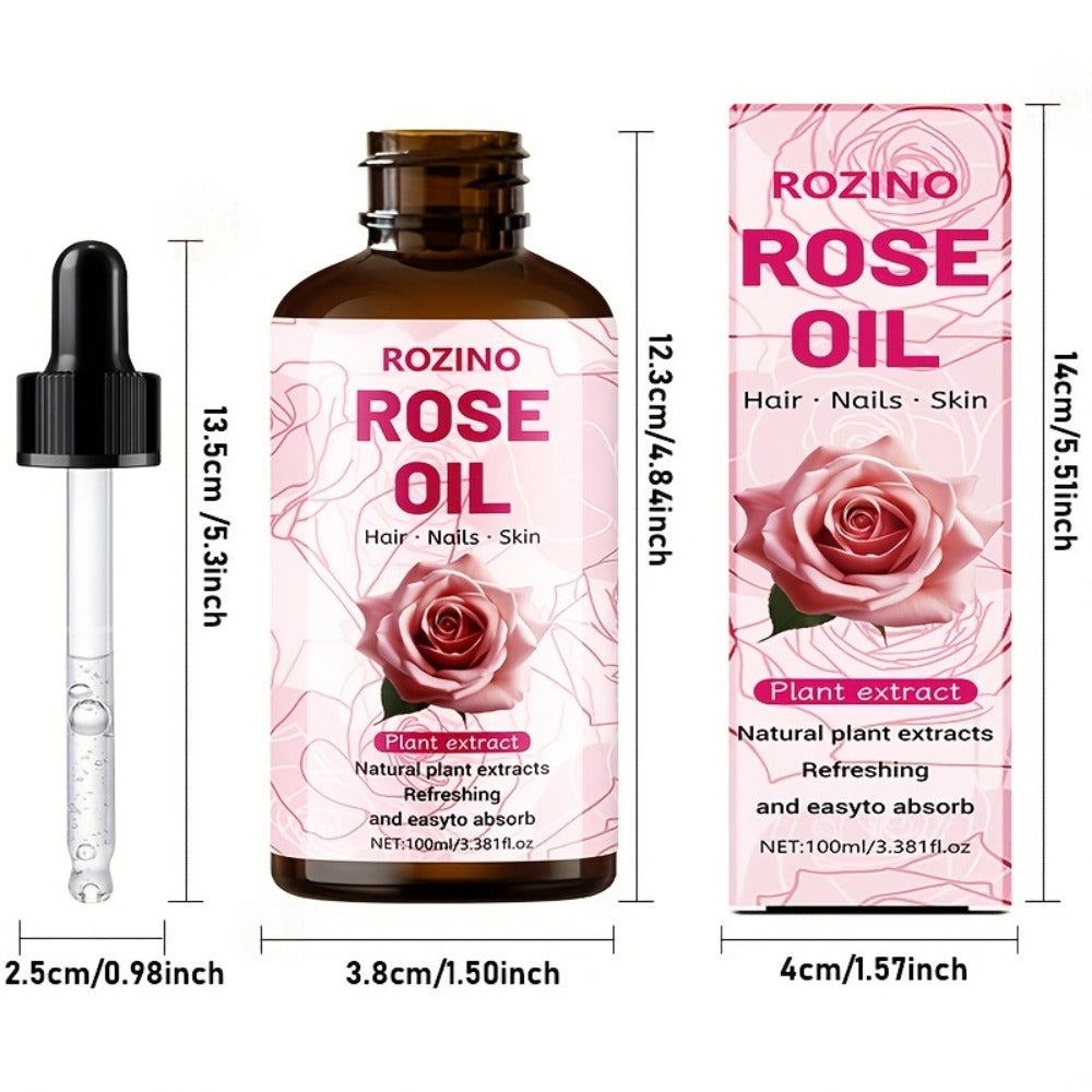 3.38oz Rose Oil: Premium Rose Scent. for Massage, Shower, Skincare, Face, Body, Nails, Hair, Lashes. Unisex.