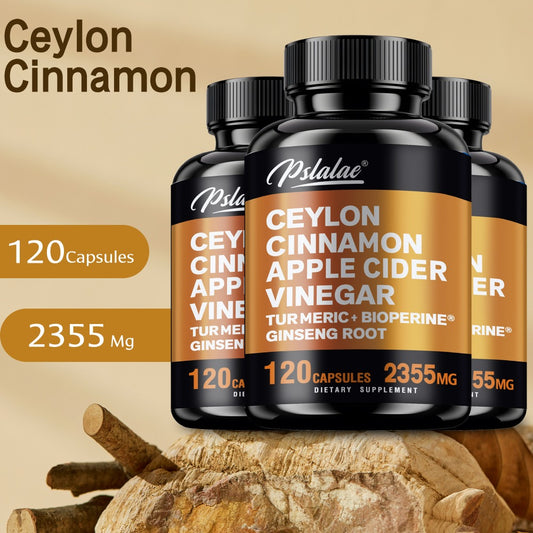Ceylon Cinnamon - Apple Cider Vinegar, Turmeric, Bioperine, Ginseng Supplement, Supports Overall Health - 120pcs
