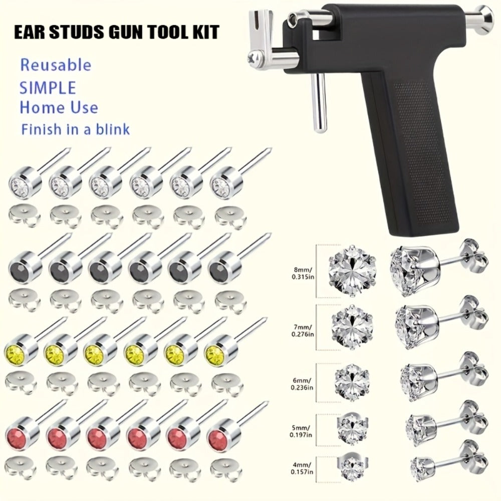 A Professional Ear Piercing Kit, Including 1 Professional Ear Piercing Gun, 34pcs Stainless Steel Ear Stud, Suitable for Salon And Home Use, Add A Touch Of Elegance to Your Ears And Unlock An Exclusive New Experience Of Wearing Earrings.