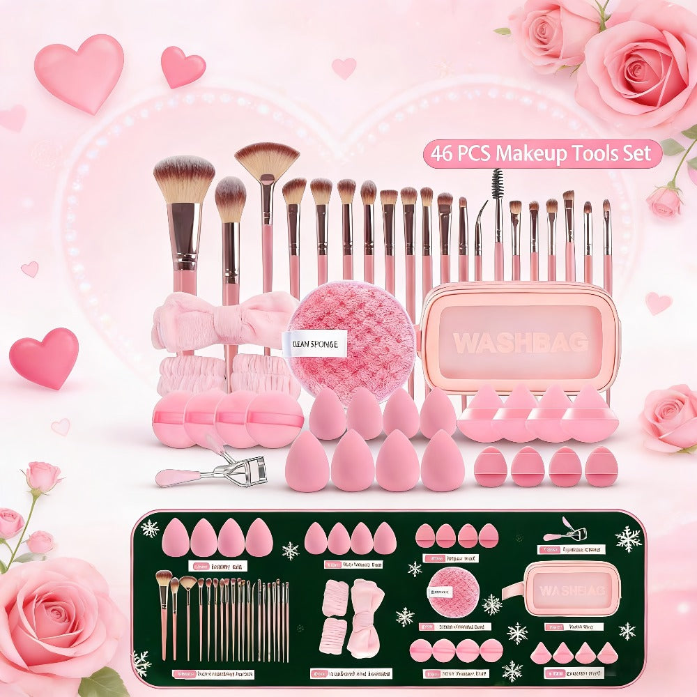 46pcs Makeup Brush And Sponge Set Professional Makeup Brush Set Triangle Foundation Puff Cleaning Foundation Puff Makeup Tool Set