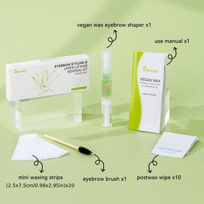 Facial Hair Removal Wax Kit 32pcs for Face Lips Eyebrows & Body – Aloe Vera Wax Strips Set for Women, Gentle on All Skin Types, Travel-Friendly Beauty Waxing Kit with Hair Softening Care