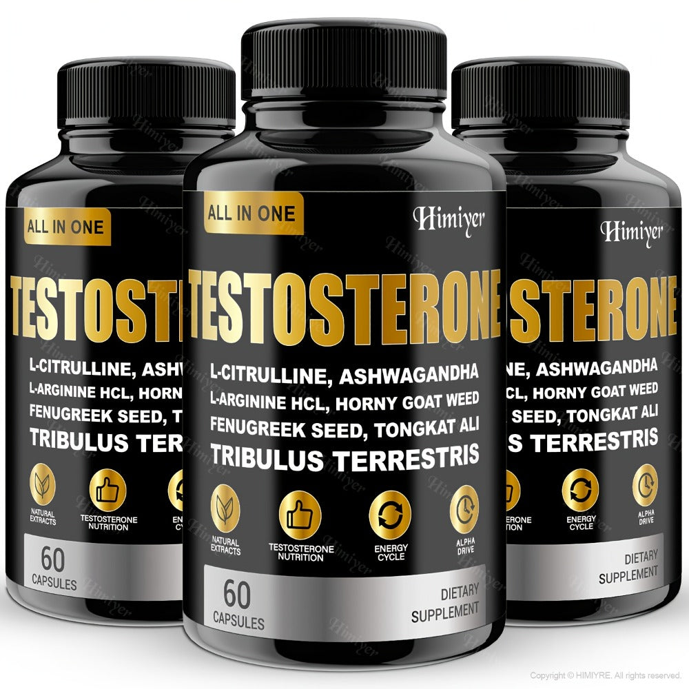 Male & TESTOSTERON Supplement, With L-Arginine, Tongkat Ali, Tribulus & Fenugreek - 60 Capsules, 30-Day Supply, Plant-Based Formula, Natural Ingredients, Men'S Health Supplement