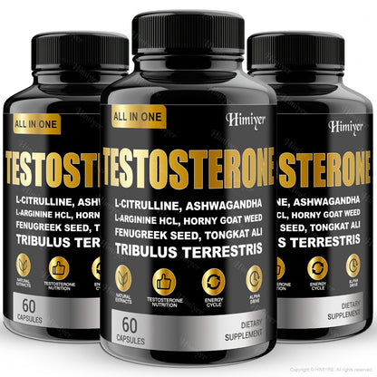 Testosterone Booster for Men with Tongkat Ali, Tribulus, Fenugreek & L-Arginine - Plant-Based Natural Men's Health Supplement for Strength, Libido & Vitality - 60 Capsules, 30-Day Supply