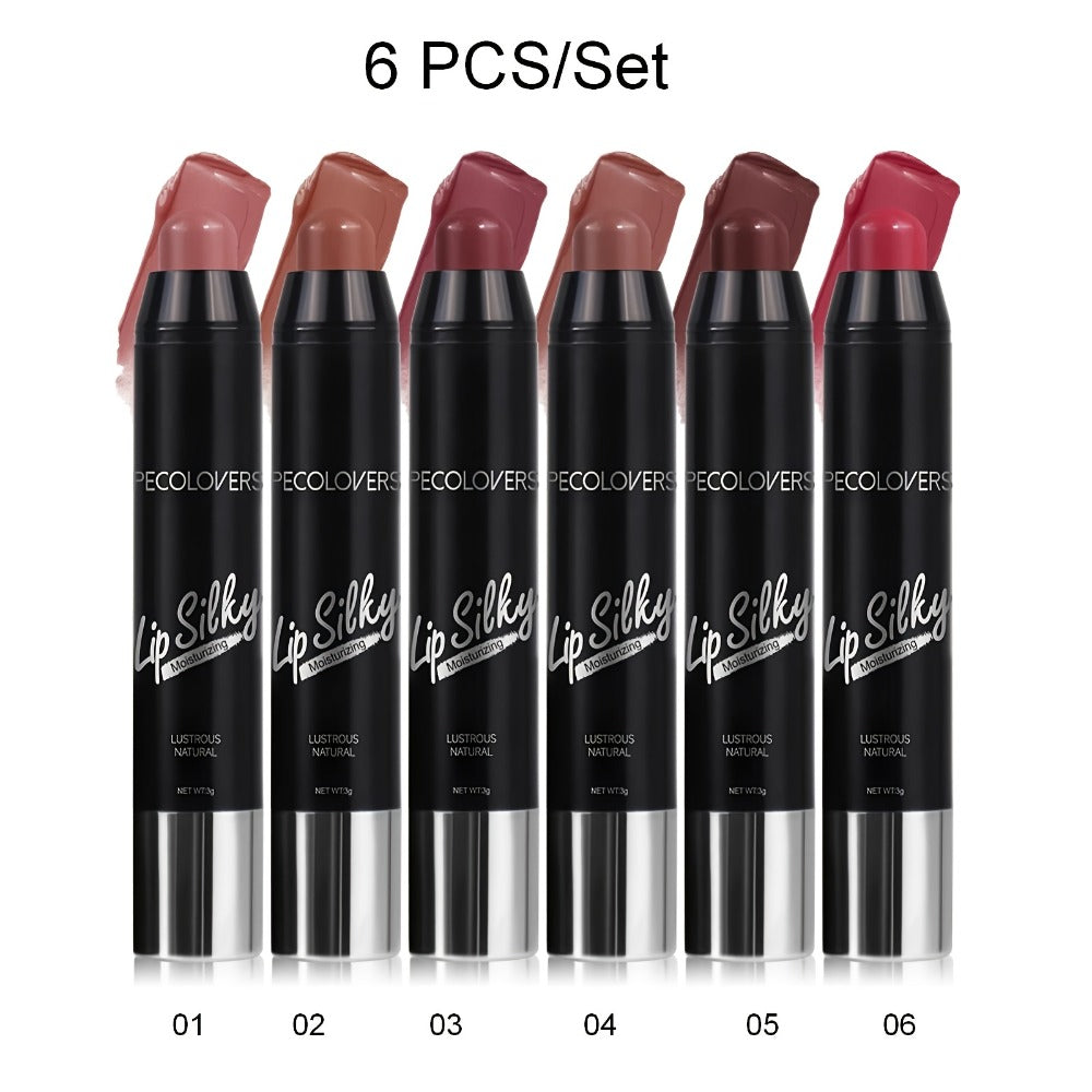 Waterproof Lipstick Set 6pcs — Long-Lasting High Pigment Lip Color with Moisturizing Balm, Red Shades for All Skin Tones, Perfect for Daily & Special Occasion Makeup