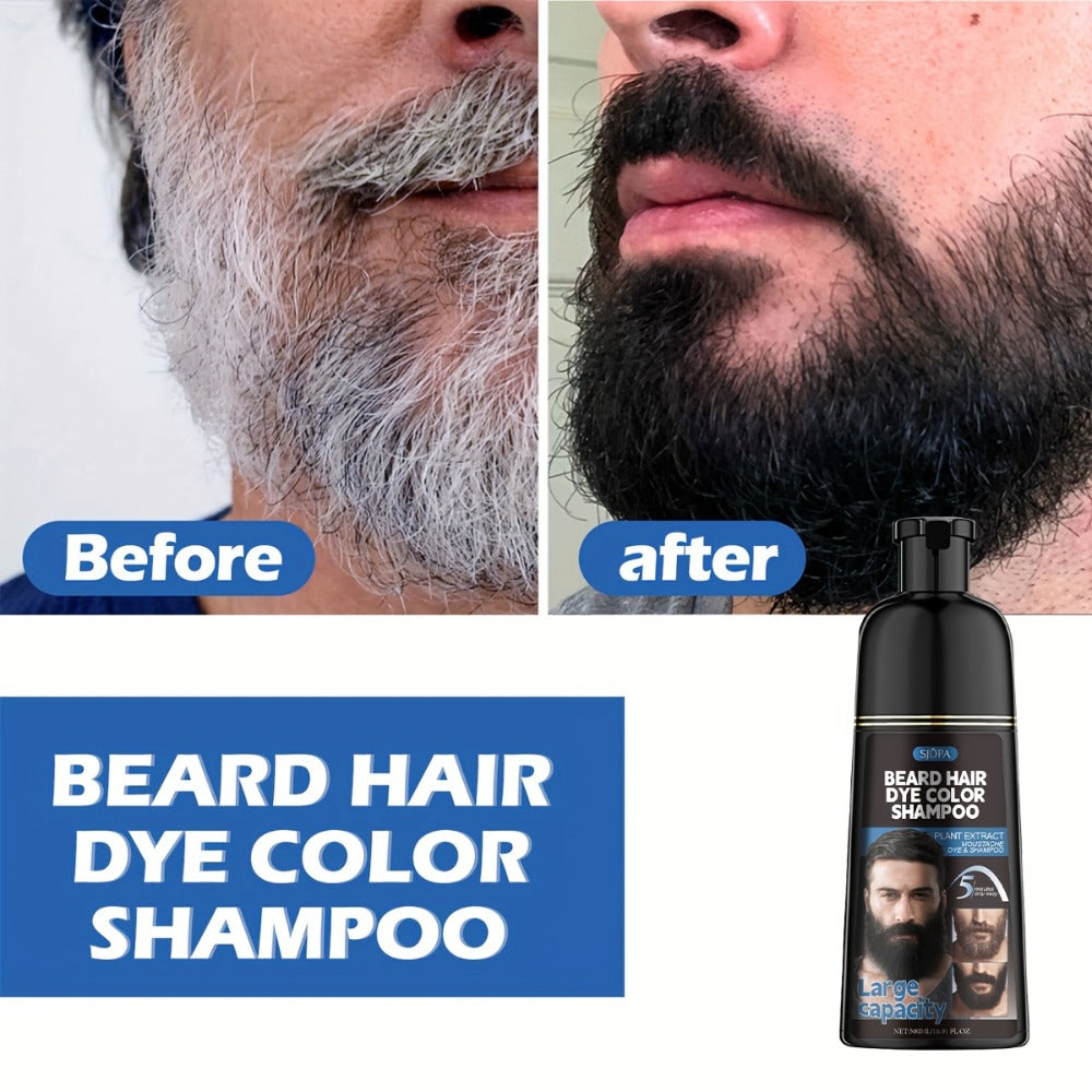 Black Beard Dye for Men 3-in-1 Hair & Beard Color - Fast Blackening in 10-15 Minutes, Nourishing & Skin-Safe Formula, Natural Look, Extra Large 500ml