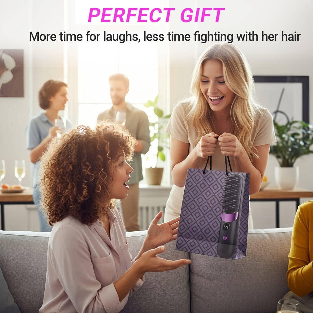 Ionic Hair Straightener Brush, USB-C Rechargeable And Adjustable Temperature - 3-In-1 Straightener for Frizz Control And Shine, Anti-Scald | Salon Results at Home