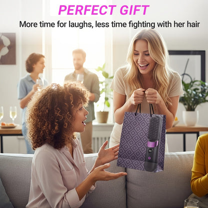 Hair Straightener Brush Ionic USB-C Rechargeable 3-in-1 Straightener Curler Styler – Adjustable Temperature, Anti-Scald, Frizz Control & Shine, Salon Results at Home