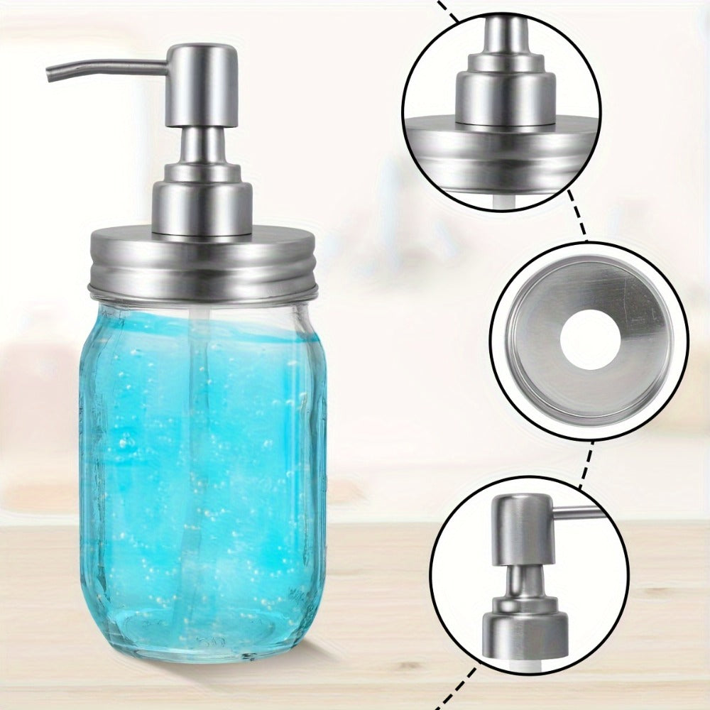 Mason Jar Soap Dispenser Lid with Pump – 4 Pack 304 Stainless Steel Pump Lids for Regular Mouth Mason Jars, Leakproof Soap Dispenser Pump Replacement with 3.9" Tube & Gasket for Kitchen Bathroom