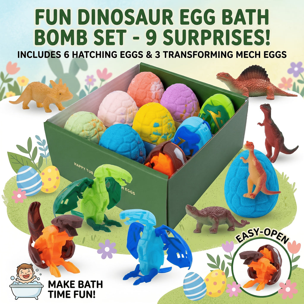 Christmas Gift: Bath Bombs, 6pcs Dinosaur Egg Bath Bombs with Surprise Toys Inside / 3pcs Transforming Dinosaur Egg Toys, Educational / Birthday Gift, Creative Valentine's Day Party Gift, Exquisitely Packaged Gift Box, Holiday Gift for /