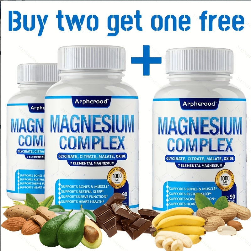 [Magnesium Complex Supplement] Limited Time Offer Magnesium Complex Supplement 180 Capsules | 1000 Mg of 7 Elements - Magnesium Glycinate, Magnesium Malate, Magnesium Taurate, Magnesium Oxide, Magnesium Oxalate