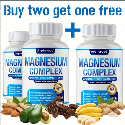 Magnesium Complex Supplement 7-in-1 — Magnesium Glycinate, Malate, Taurate, Oxide & More, 1000mg per Serving, 180 Capsules for Sleep, Muscle & Nerve Support