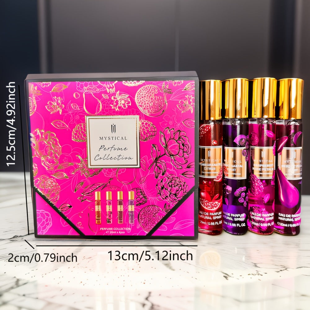 Travel Size Perfume Set for Women — Mystical 4-Piece Fresh Fruity Fragrance Kit 20ml Each, Layered Front Mid & Base Notes, Unisex Long-Lasting Scent, Perfect for Dating, Mother’s Day & Birthday Gifts