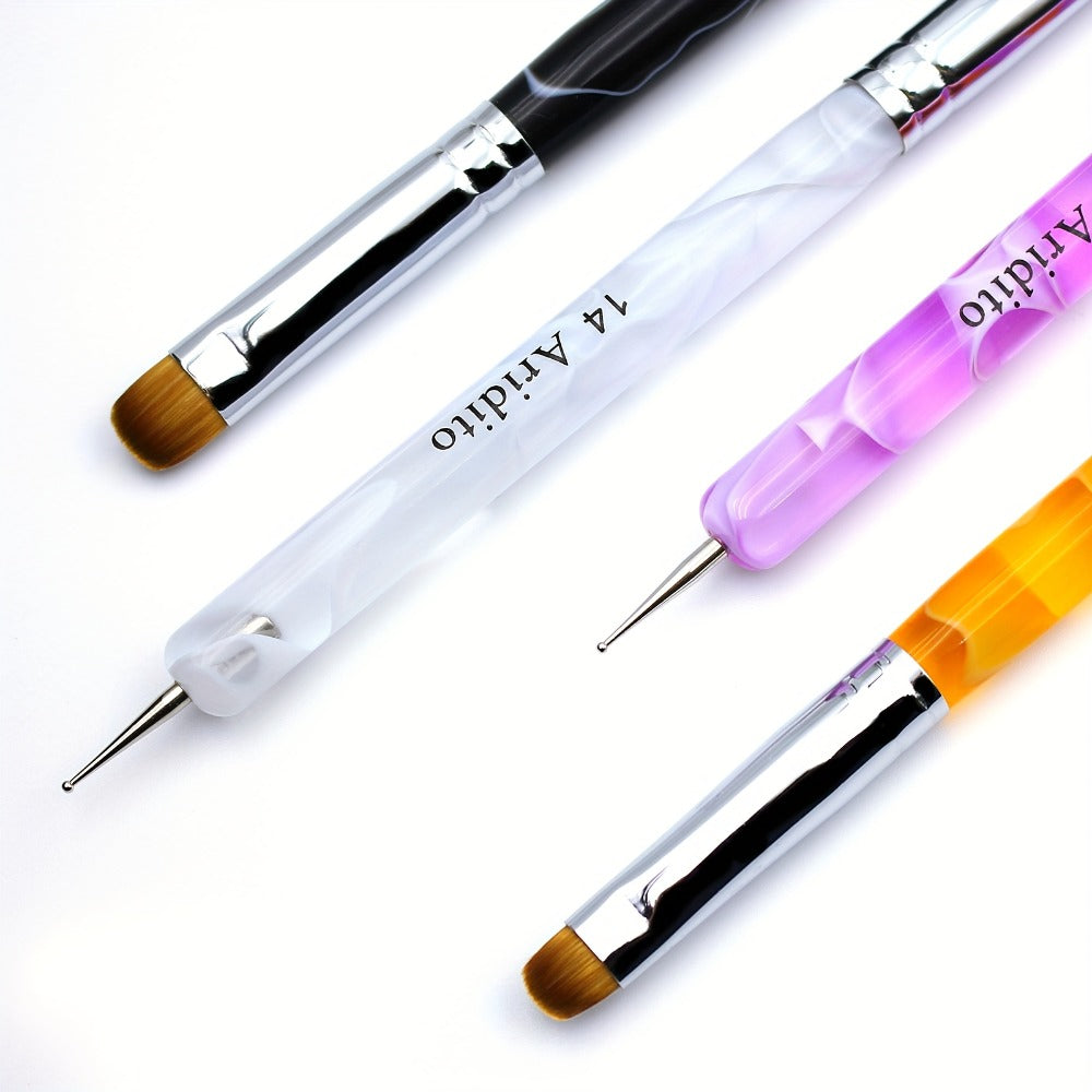 Aridito 4pcs Premium French Nail Art Brush & Dotting Tool - Professional Manicure Tool for Detailed Designs.(pink#10, Orange#12, White#14, Black#16), Salon Essentials, Precision Brushes, Fine Tip Brushes, Smooth Application, Nylon Bristles, Beauty