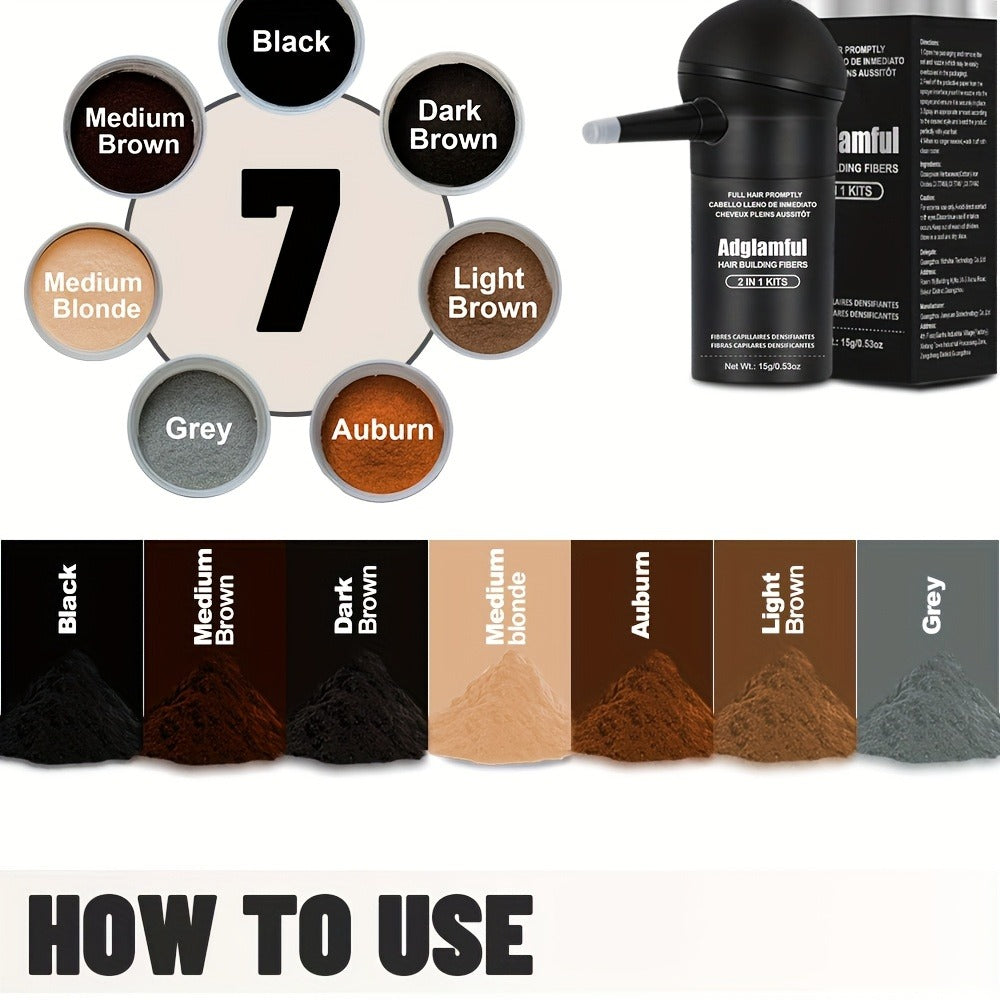 Hair Building Fibers 2-in-1 Kit 15g - 1-Second Adsorption Natural Invisible Thinning Hair Concealer | Covers Gray | For Men & Women | 4 Shades