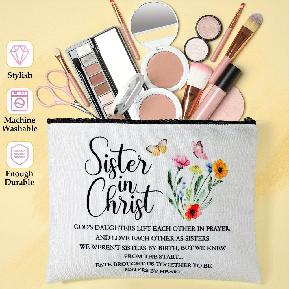 12pcs Sisters in Christ Makeup Bags Christian Gifts for Women Christian Secret Sister Cosmetic Bags Inspirational Religious Valentine Mother'S Day Birthday Gift for Best Friends
