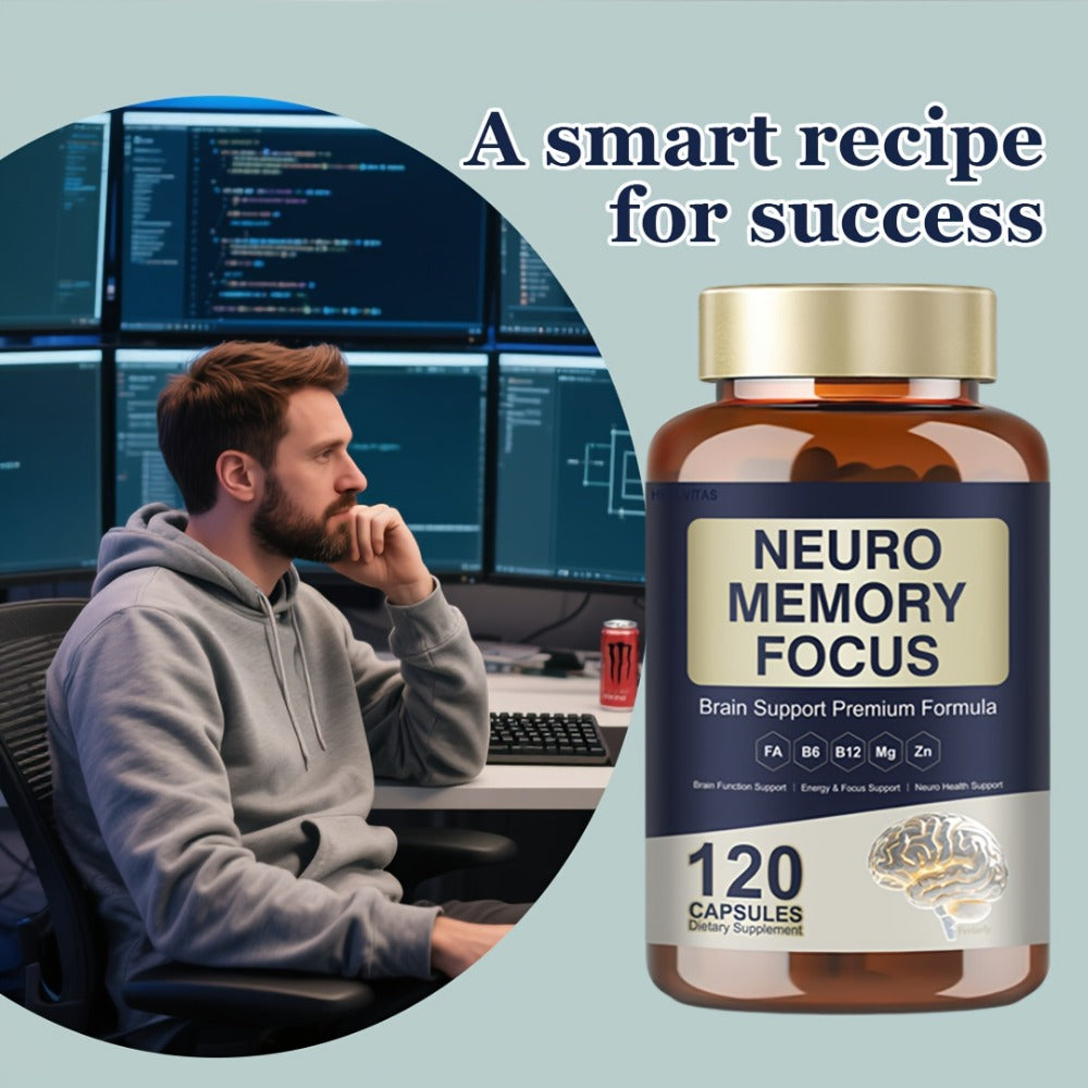 1/2/3pcs - Cognitive Brain Supplement for Memory & Focus-120 Capsules - Mental Clarity, Focus & Neuro Protection - Nootropic Blend with L-Tyrosine, Ginkgo Biloba, Bacopa Monnieri & Alpha GPC- Gluten Free - for Men & Women