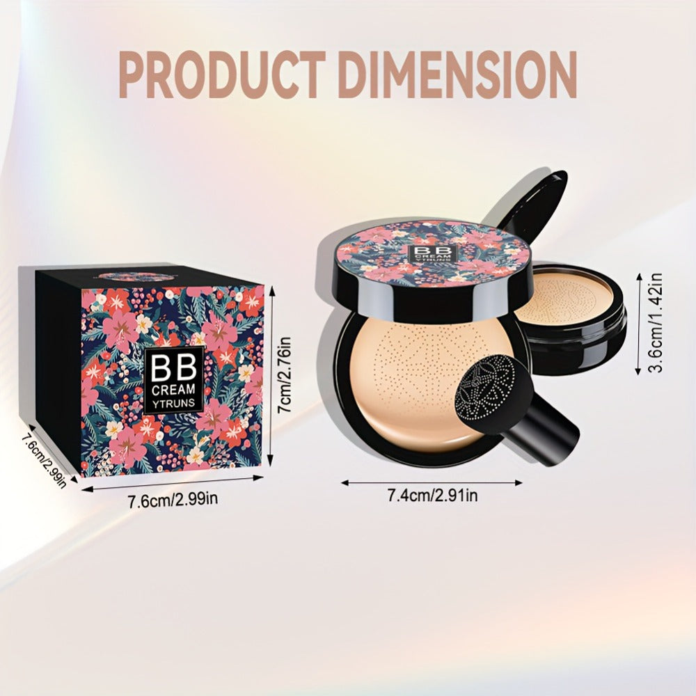 Air Cushion Foundation Full Coverage Moisturizing Lightweight Long-Wear Natural Radiant Finish Mushroom Sponge Applicator for All Skin Types