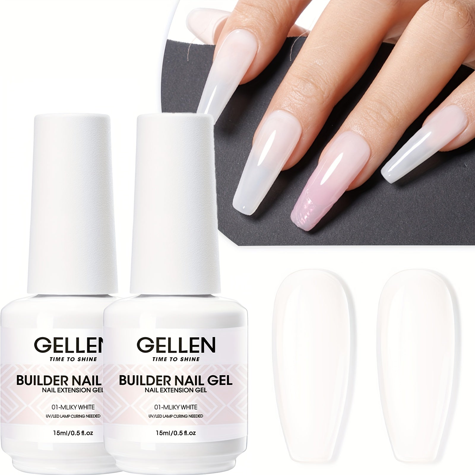 Gellen Builder for Nail Gel, 7-In-1 Clear Gel Builder for Nail Thickening 2pcs, LED for Nail Lamp Cured Hard Gel for Nail Strengthener Extension Gel Base Rhinestone for Nail Glue Gel Soak Off Gel Builder Base for Nail Art, 15Ml 0.51Fl Oz