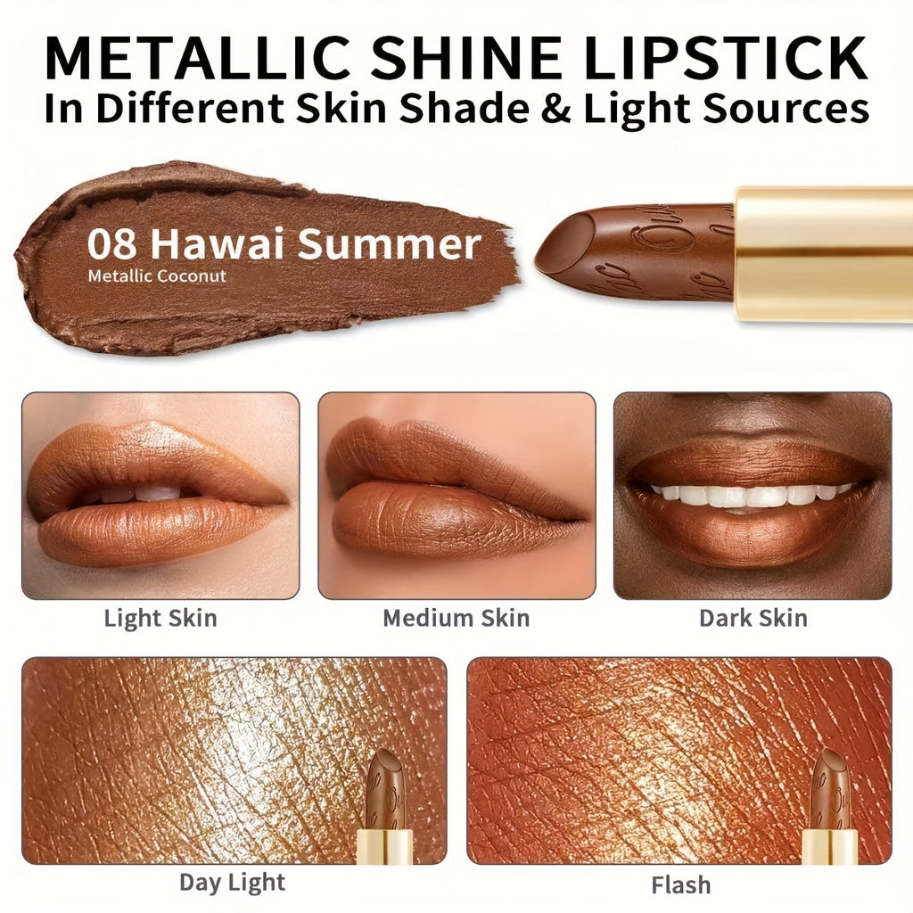 Oulac Metallic Lipstick 3pcs Set, 24-Hour Smudge-Proof & Transfer-Resistant Lip Color, Lightweight Texture, Full-Coverage Lips Makeup, Valentine's Day Gift for Girlfriend, 12.9G/0.45oz