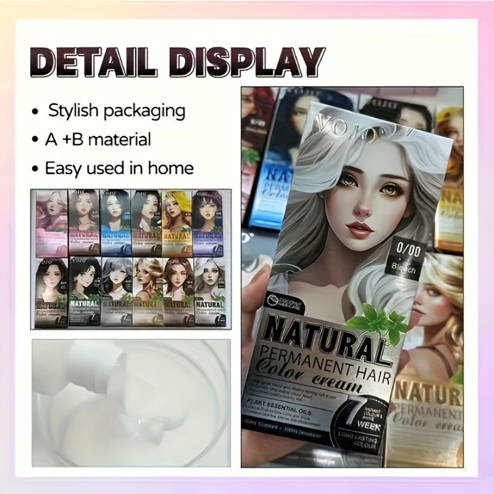 Hair Dye Kit Permanent Hair Color Cream with Developer & Applicator Tools - 12 Vibrant Shades Bleach Blonde Ash Grey Blue Brown Purple Pink Red Golden Black Long-Lasting At-Home Coloring Set