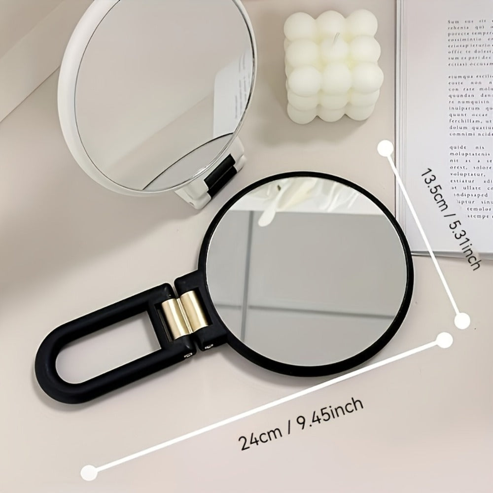 1pc Of 50x Handheld Magnifying Double-sided Makeup Mirror, 1X/50X Zoom, 360° Adjustable Handle, Supports Handheld, Desktop Placement And Hanging Use, Double-sided Mirror Design