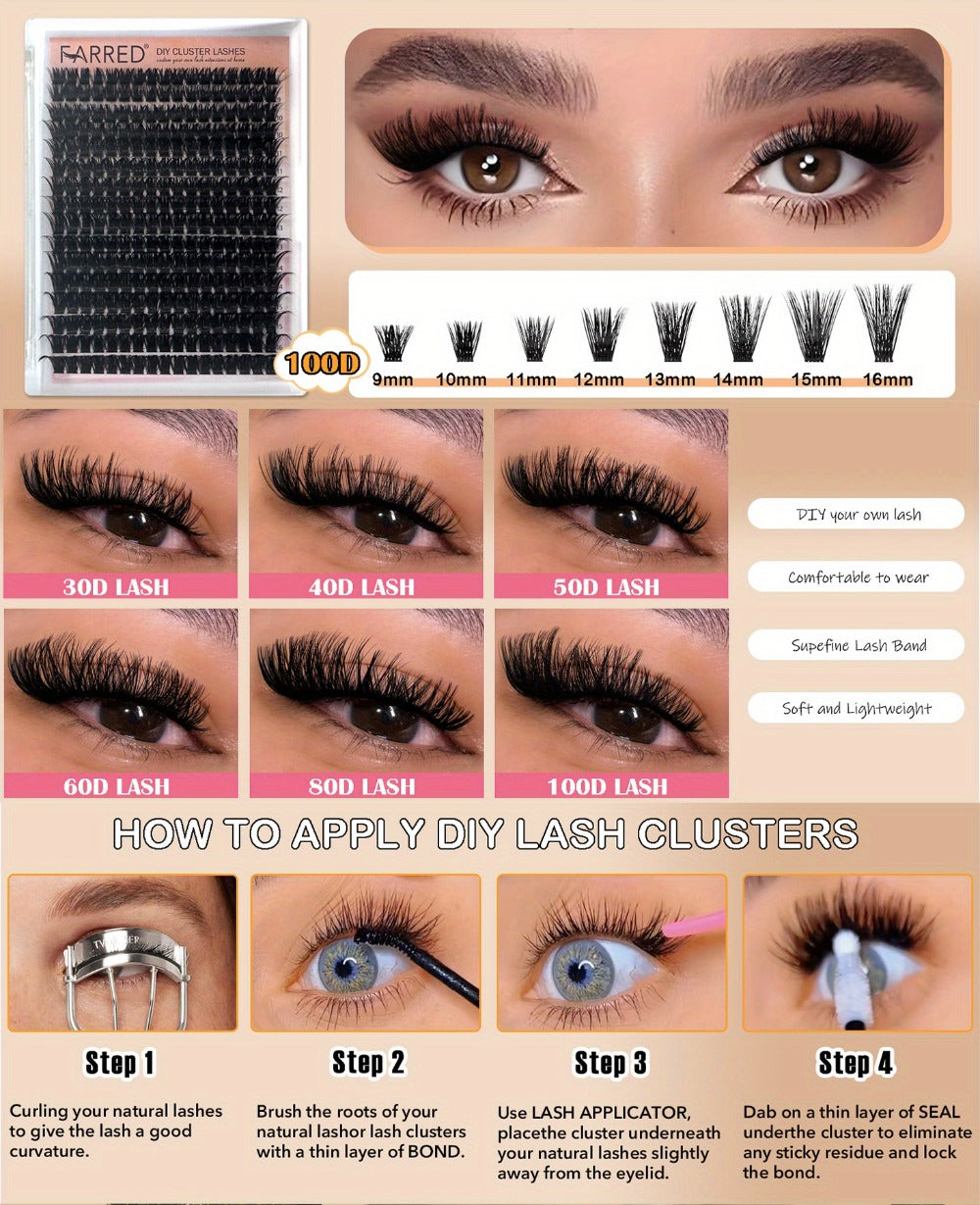 100D 272pcs Eyelash Extensions Lash Clusters Ranging from 8-16MM, Featuring Thick D Curl Individual Lashes That Are Soft And Reusable, Perfect for Lash Cluster Applications