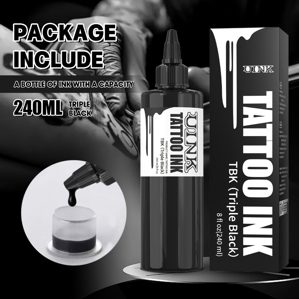 Tattoo Ink 8.12oz Large Capacity Black & White - UINK Professional Tattoo Ink Set for Line Work Coloring Shading Body Art Graffiti Beginners & Artists