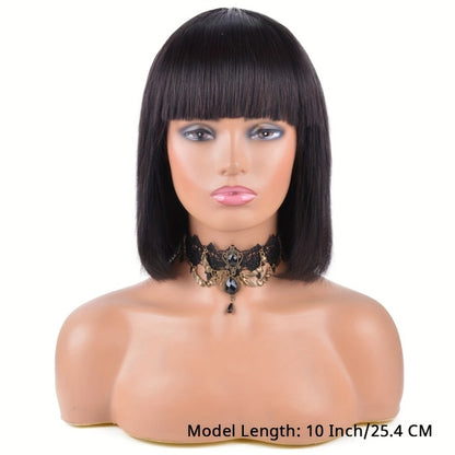 Human Hair Wig Short Bob Straight with Bangs Brazilian 200% Density Glueless Full Machine Made for Women Black 8 10 12 16 Inch Natural Hairline