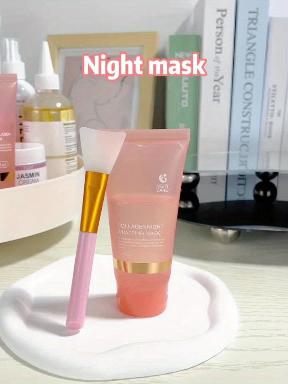 Collagen Night Wrap Mask, with Jelly Brush, Alcohol-free Mild, Deep Penetration, Nourish And Firm The Skin, Suitable for All Skin Types, Facial Glow And Luster, Halloween Christmas Valentine's Day Gift, First Choice