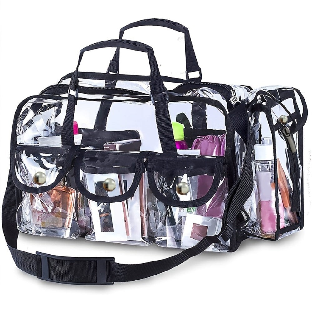A Set of Extra-Large Professional Transparent PVC Bag, Ideal for Both Men And Women, Featuring Ample Storage Space, a Travel Design, Three External Pockets, And Adjustable Shoulder Straps