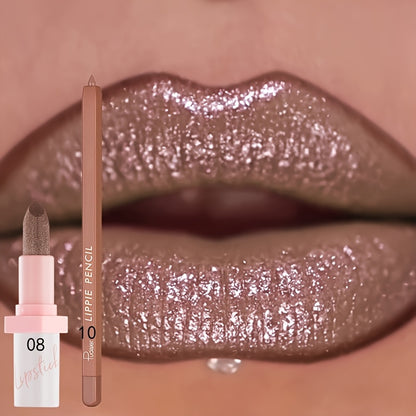 Glitter Lip Gloss and Lip Liner Set 2-Piece - Berry Shine Diamond Glitter, Hydrating Long Lasting Squalane Formula, 10 Color Combos