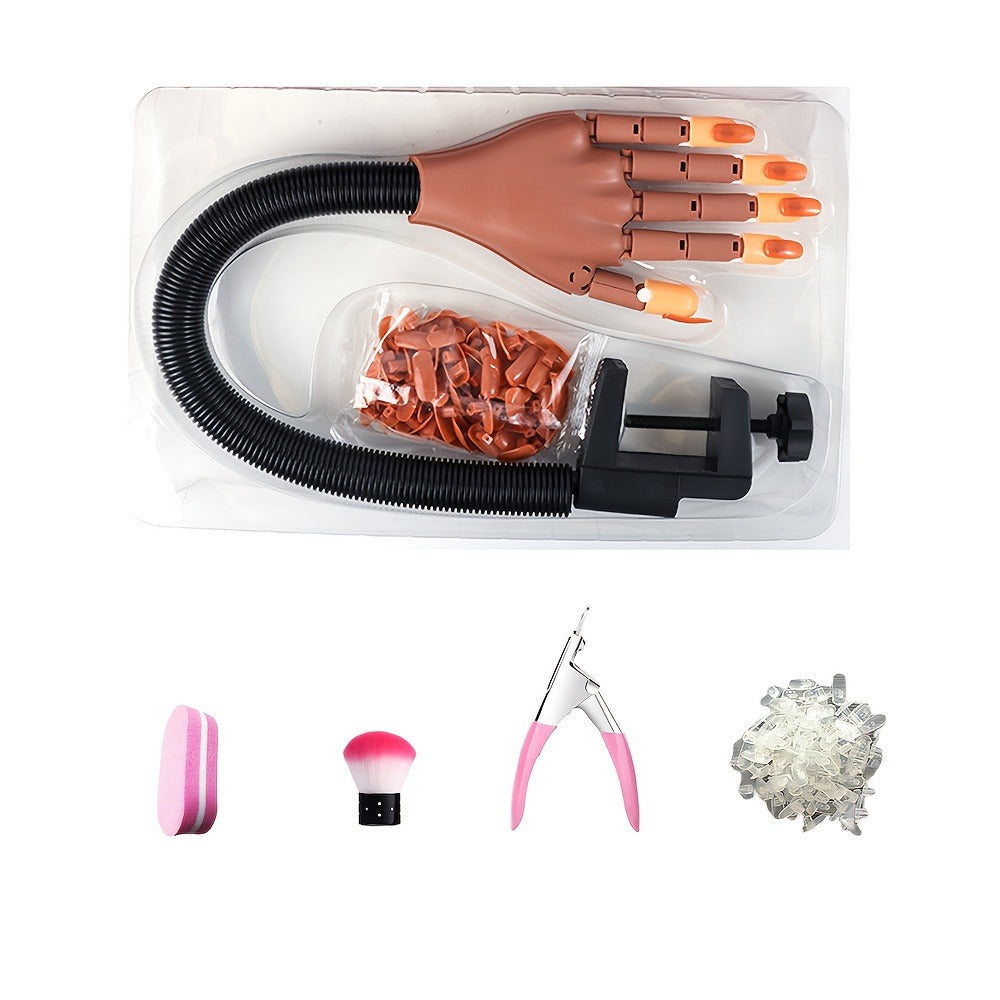 Premium Advanced Set, Practice Hand for Acrylic Nails, Flexible Nail Practice Hand Kit with 200pcs Replacement Nail Pads, Nail Clippers, Nail Brushing, Nail Files, Professional Manicure Training Tools for Beginners & Nail Salons