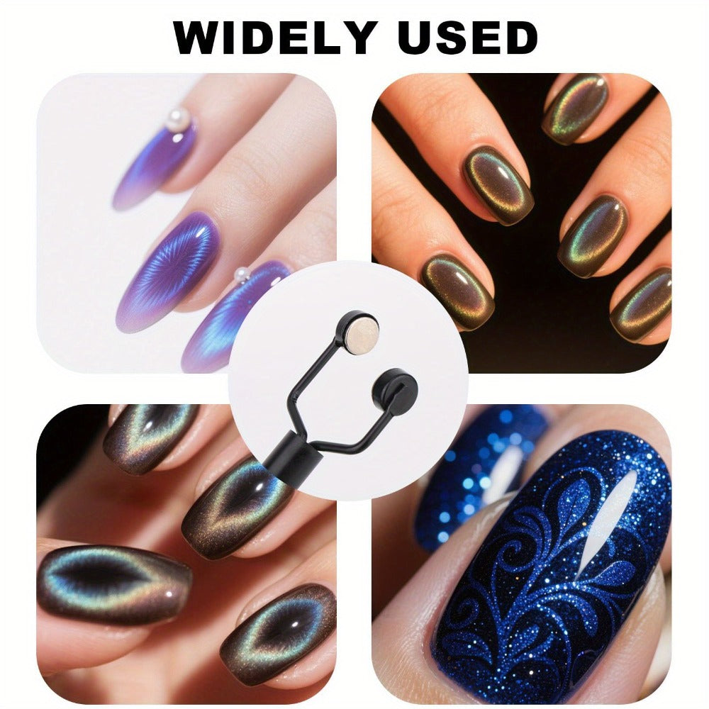 4in 1 Cat Eye Magnet for Nails, Y-Shaped Double Head Cat Eye Gel Nail Polish Magnet, Portable Professional Nail Magnet Stick with Heart Shaped Cat Eye Magnet Tool for Cat Eye Gel Nail Polish, Suitable for Personal DIY, Nail Studio or Nail