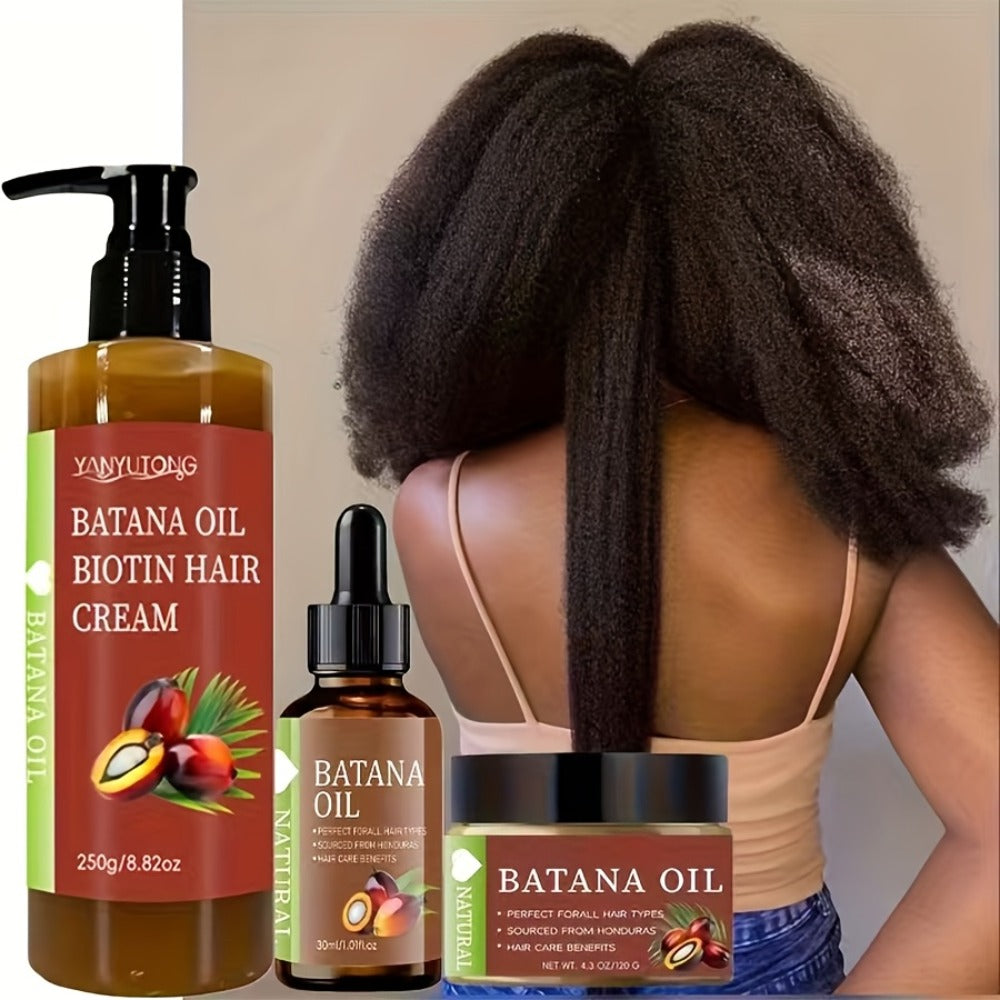 Batana Oil Set 3-Piece from Honduras - Dr. Sebi Cold Pressed Unrefined Batana Oil, Hair Mask & Carrier Oil, Deep Moisture, Prevents Breakage, Dry Hair