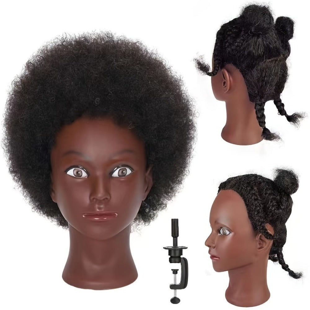 Mannequin Head Human Hair Afro Curly - Cosmetology Practice Training Head with Clamp for Hairdresser Styling Braiding Cutting