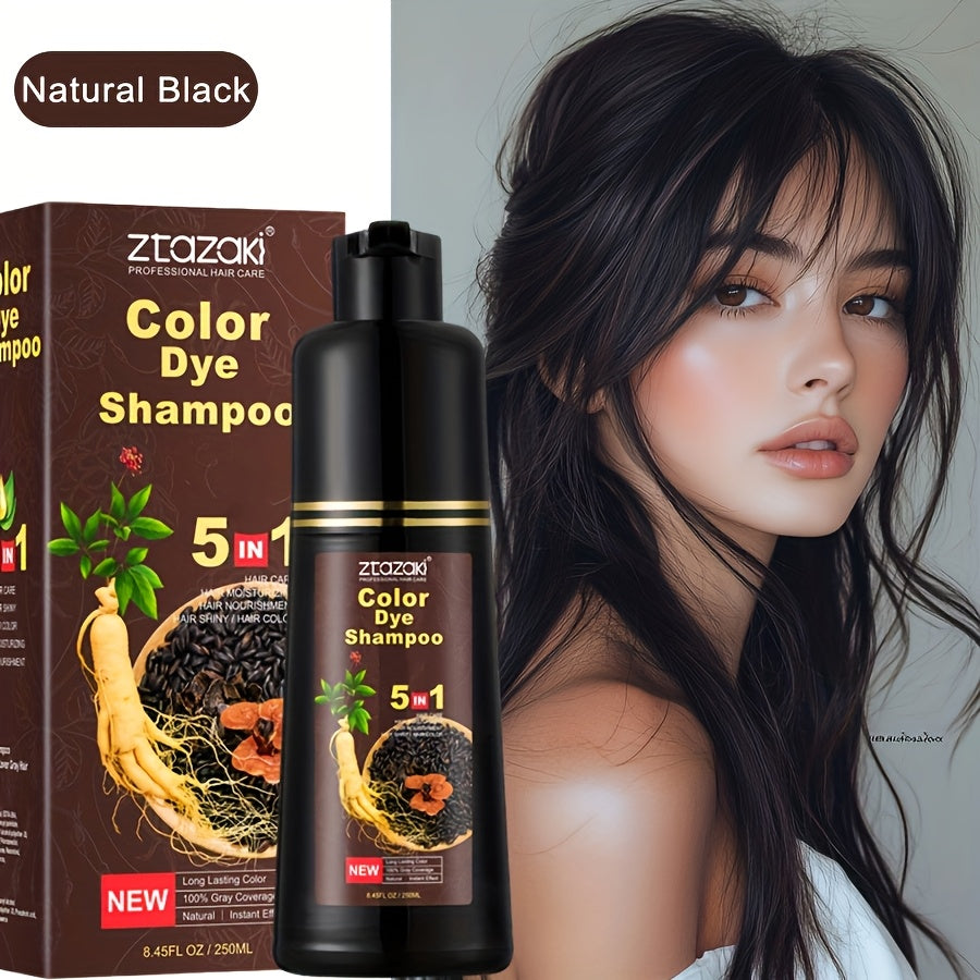 5-In-1 Ginseng Hair Dye Shampoo Contains Ginseng, Reishi Mushroom, And He Shou Wu (Polygonum Multiflorum) to Moisturize And Instantly Cover Gray Hair. It'S Gentle, Non-Irritating, And Ammonia-Free, Suitable for All Hair Types