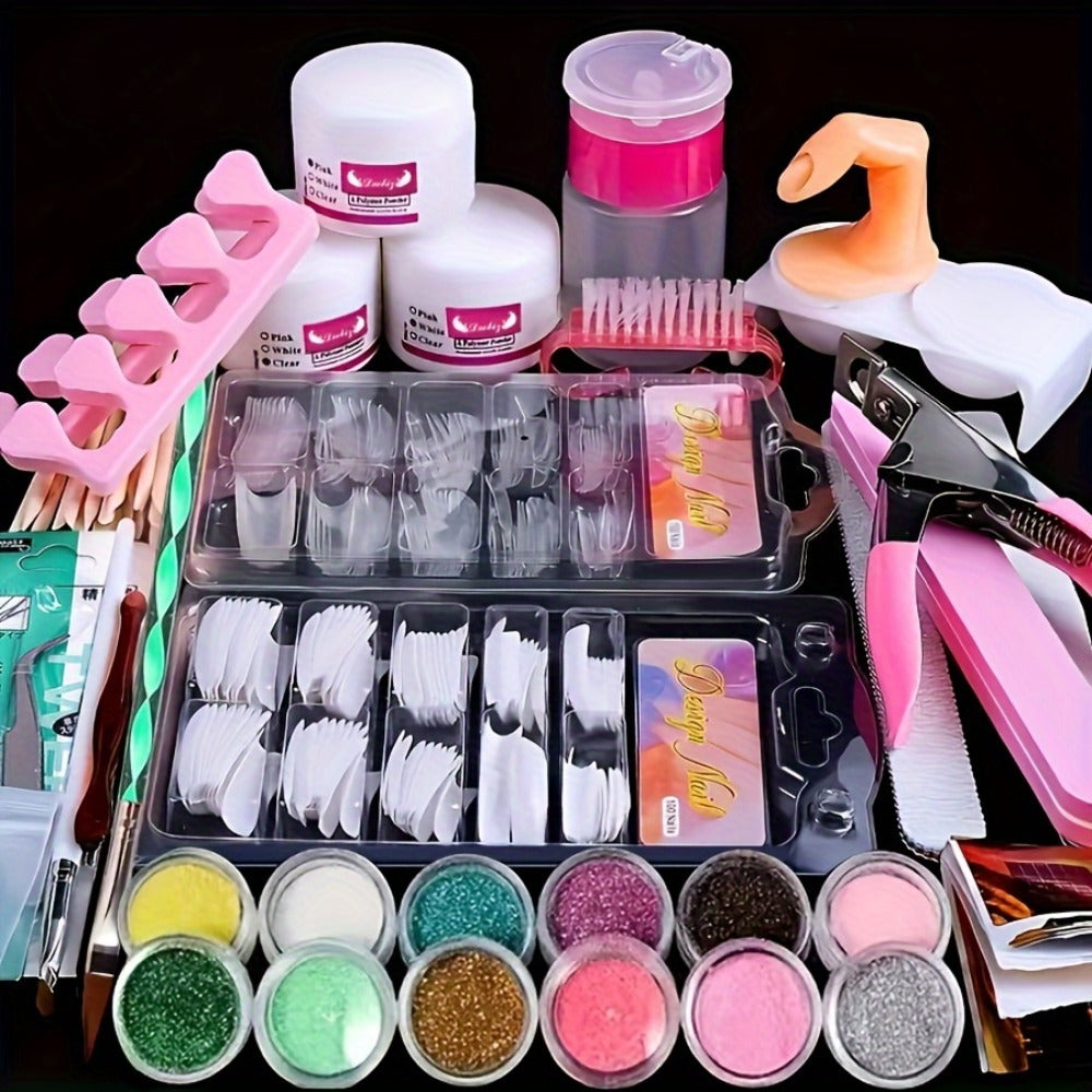 Acrylic Nail Kit for Beginners 12 Color Glitter Acrylic Powder White Clear Pink Acrylic Powder Nails Extension Professional Nails Kit Acrylic Set Manicure Tools Acrylic Supplies for Women